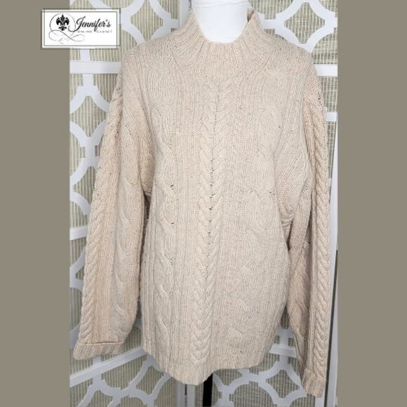 Brooks Brothers 346 Women's Beige Cable-Knit Fisherman's Sweater Size XL - Picture 1 of 8